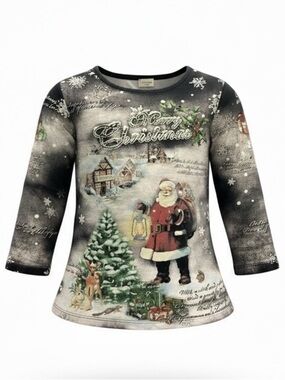 Cactus Vintage Christmas Tee Size Small Charcoal Black Santa Holiday Top